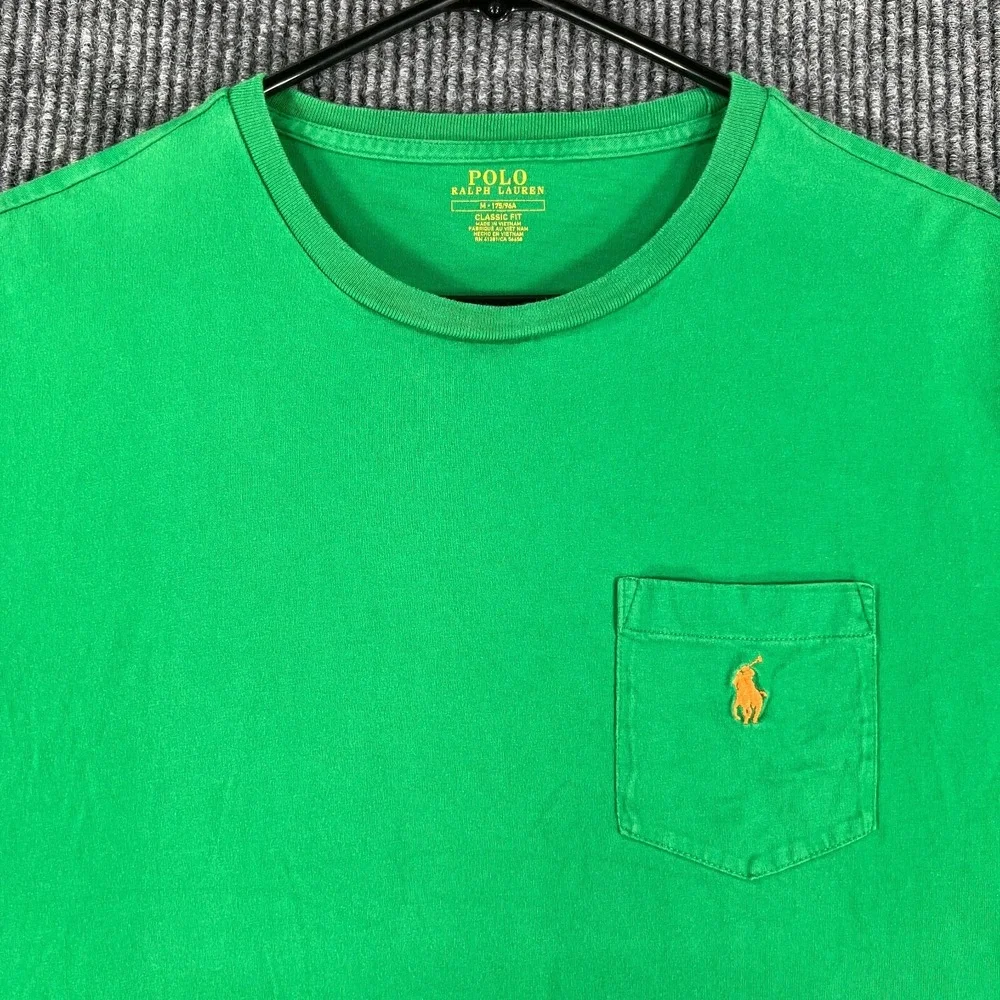 Polo Ralph Lauren Mens Shirt Medium Green Short Sleeve Classic Fit Chest Pocket